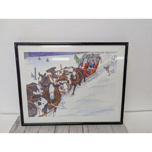 Jane McClure Jane's Prints Santa Claus Sleigh Cows Country Framed Print